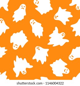 Set of Halloween ghosts on orange background