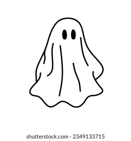 Juego de fantasmas de Halloween. Espíritus aterradores de Halloween con calabazas en diferentes poses. Fantasmas de Halloween aislados ilustraciones de vectores planos.