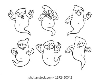 Set of halloween ghosts.Vector isolated illustration. Can used for coloring book, printing on clothes, banners, posters, web design.