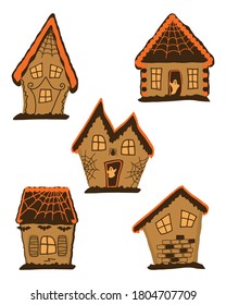 Set of halloween gingerbread houses. Holiday halloween's cookies. Vector illustration