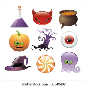 set of Halloween glossy icons