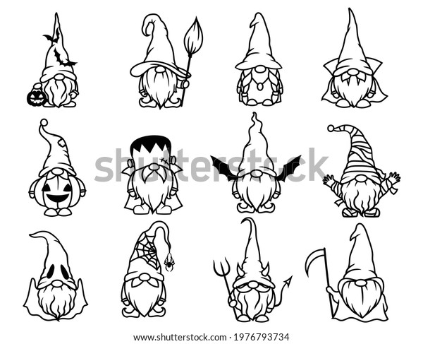 Set Halloween Gnomes Collection Garden Gnomes Stock Vector (Royalty ...