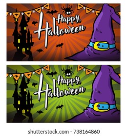 Set of Halloween greeting card and background