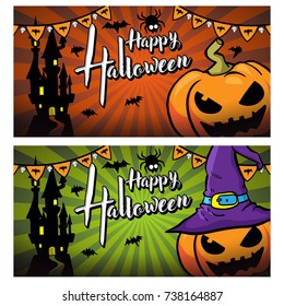 Set of Halloween greeting card and background