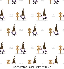 Set of Halloween greeting cards. Cute scandinavian gnomes. Spooky night party invitation, poster or flyer. Vector illustration in cartoon style. Holiday backgrounds with scary festive elements.