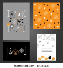 Set Of Halloween Greeting Cards, Flyers, party invitations, banners, posters. Typographic Template. Traditional Halloween symbols.