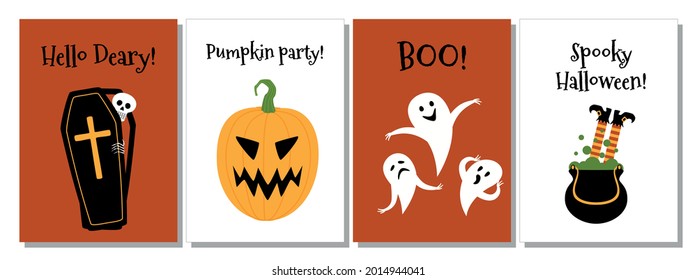 Set of Halloween greeting cards. Vector illustration. Minimalistic design