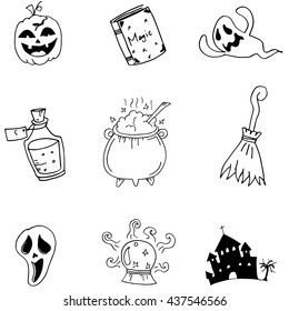 Set halloween with hand draw in doodle illustration