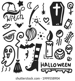 set of halloween hand drawn doodle collection vector
