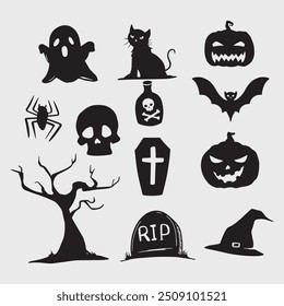 Set of Halloween hand drawn doodle illustration