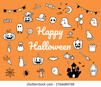 Set of Halloween hand drawn illustrations