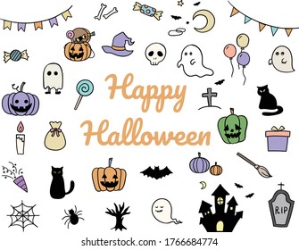 Set of Halloween hand drawn illustrations