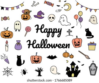 Set of Halloween hand drawn illustrations