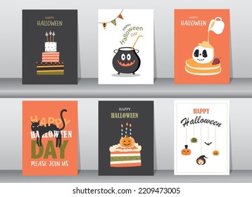 Set of halloween hand drawn invitation or greeting Cards,Vector illustrations.