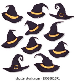 set of halloween hat vector illustration. witch hat isolated on white