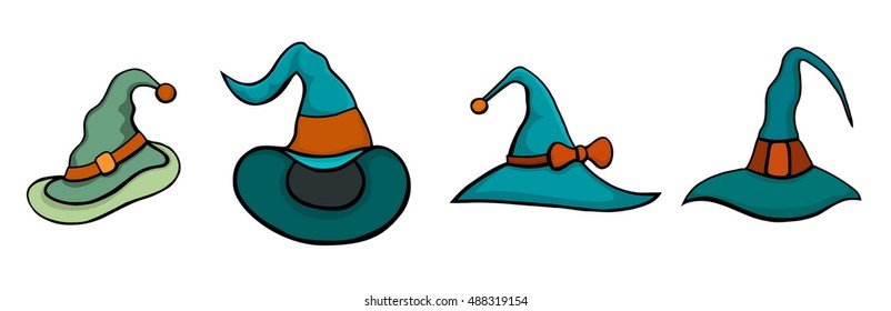 Set of Halloween Hats. Vector halloween hats in cartoon style. Isolated on white illustration/