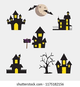 set of Halloween haunted house. horror night background.Vector illustration.