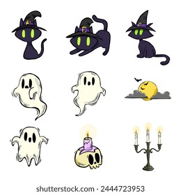 set of halloween haunted icons 