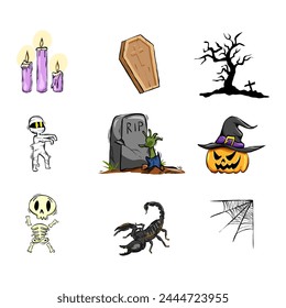 set of halloween haunted icons 