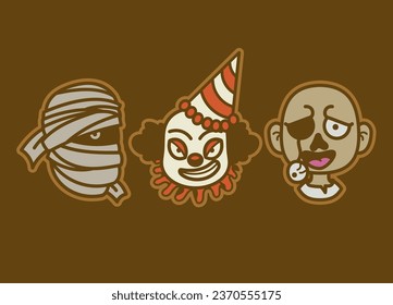 Set of Halloween Head Character cartoon 