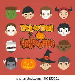 Set of halloween head , trick or treat , eps10 vector format