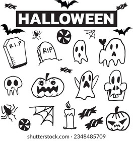 set halloween holiday element hand draw 