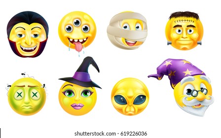 A set of Halloween holiday emoticon or emoji icons