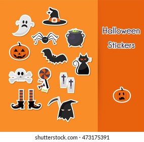 set of Halloween holiday sticker icons. vector illustration