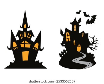 Set of Halloween House on a white background. template and decoration. Vector illustration.
