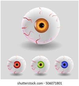 Set of Halloween Human Eyes, Eyeball with Veins Icon Symbol Design. Vector illustration isolated on gray background