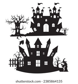 Set of Halloween hunting Vector Horror house, hunted house set pack collection, Vector