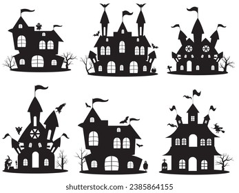 Juego de caza de Halloween Vector Horror casa, colección de conjuntos de casas cazadas, Vector