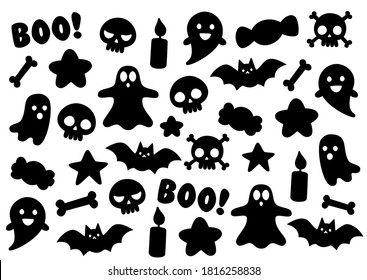 Set of halloween icon black silhouette Trick or treat