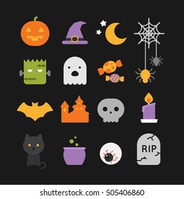 set of  halloween icon with color