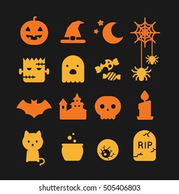 set of  halloween icon with one color