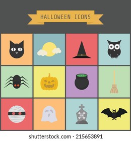 set of halloween icon, pastel and flat style