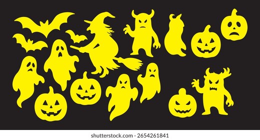 conjunto de halloween ícone silhueta vetor em fundo transparente