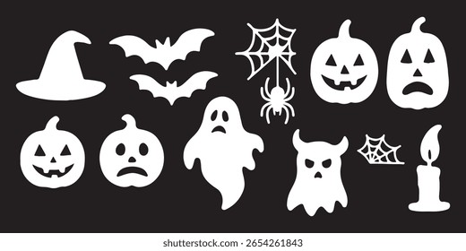 conjunto de halloween ícone silhueta vetor em fundo transparente