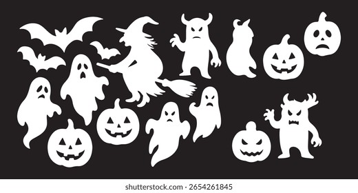conjunto de halloween ícone silhueta vetor em fundo transparente