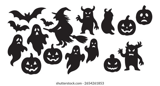 conjunto de halloween ícone silhueta vetor em fundo transparente