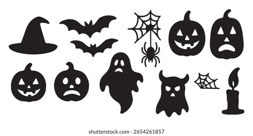 conjunto de halloween ícone silhueta vetor em fundo transparente