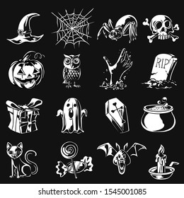 A set of Halloween icon vectors on a dark background