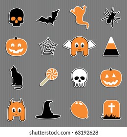 set of halloween icons in black orange and white