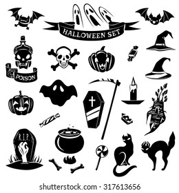 Set of halloween icons. Halloween black set. Vector Icons