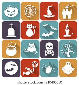 Set of halloween icons. Collection of flat design elements. Vector illustration.