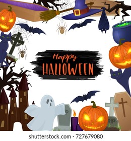 Set of Halloween icons for decoration. Colorful scary Halloween illustration. Vector