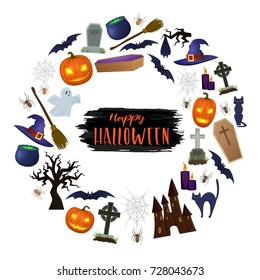 Set of Halloween icons for decoration. Colorful scary Halloween illustration. Vector