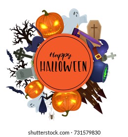 Set of Halloween icons for decoration. Colorful scary Halloween illustration. Vector