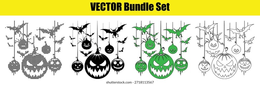 Un conjunto de iconos de Halloween con calabazas, murciélagos y arañas en varios colores y estilos sobre fondo blanco