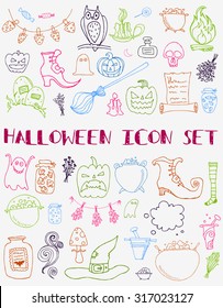 Set of halloween icons. Hand draw creative collection for web, party, card, invitation. Elements for design. Vector. Halloween series